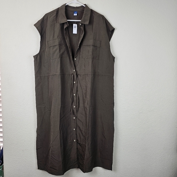 Old Navy Utility Midi Shirt Dress Olive Green Petite XLP Waist-Defined - Picture 2 of 14